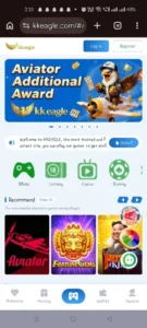 KK Eagle gaming platform dashboard after login