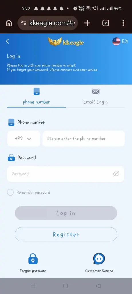 kk eagle login screenshot (money earning game 2026)